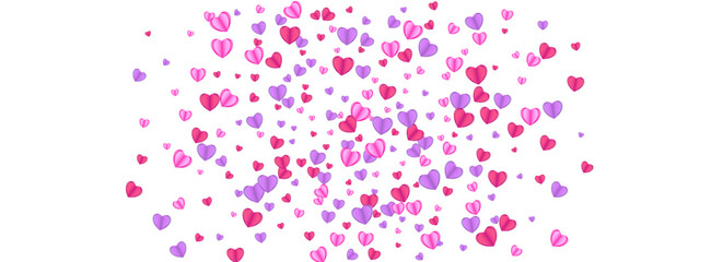 Violet Heart Background White Vector. Cute Illustration Confetti. Red Anniversary Frame. Fond Heart Random Pattern. Pink Happy Backdrop.