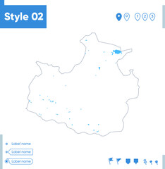 Karachayevo Circassian Republic, Russia - stroke map isolated on white background with water and roads. Vector map