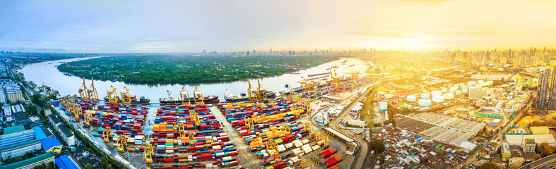 Shipyard Cargo Container Sea Port Freight forwarding service logistics and transportation. Long...