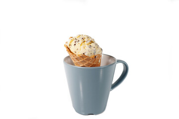 Ice cream cone in pastel glass white background