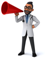 Fun 3D cartoon illustration of an indian doctor