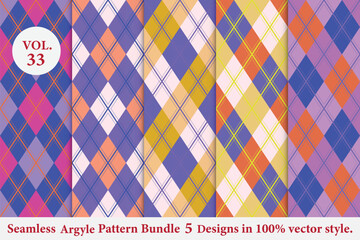 
Argyle Pattern Bundle 5 designs Vol.33,geometric,Knitted,plaid