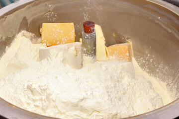 Mixing mass for the production of processed cheese. Cheese production. Technology.
