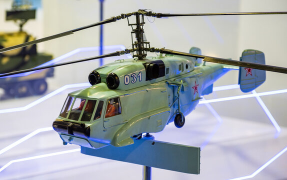 August 30, 2019, Moscow region, Russia. Model of the Russian helicopter of radar patrol Kamov Ka-31.