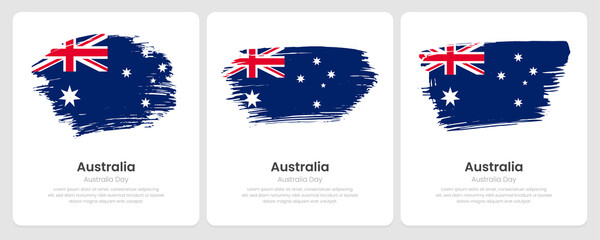 Obraz na płótnie Canvas A set of vector brush flags of Australia on abstract card with shadow effect