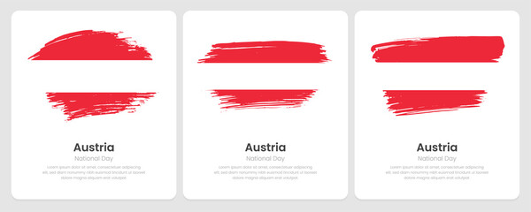 A set of vector brush flags of Austria on abstract card with shadow effect