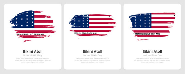 A set of vector brush flags of Bikini Atoll on abstract card with shadow effect
