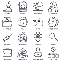 Set of Head Hunting, career, resume, interview, candidate and more icon logo vector illustration. recruiting pack symbol template for graphic and web design collection