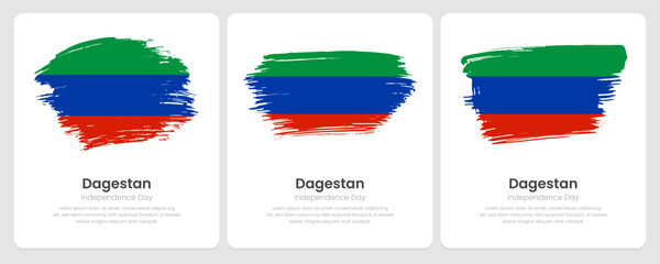 A set of vector brush flags of Dagestan on abstract card with shadow effect