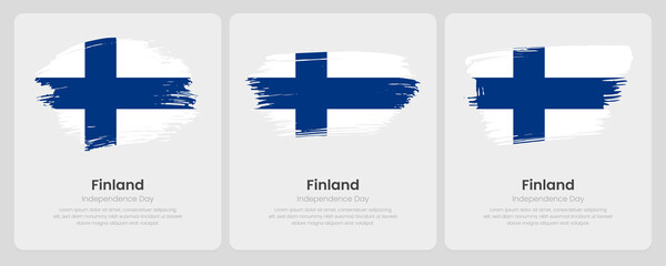 Obraz premium A set of vector brush flags of Finland on abstract card with shadow effect