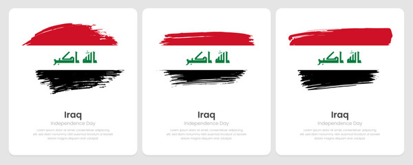 A set of vector brush flags of Iraq on abstract card with shadow effect