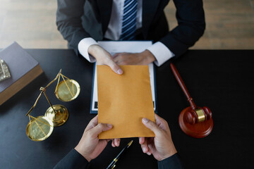 Attorney or officers are taking bribes from clients in a bribery courtroom to gain an advantage in...