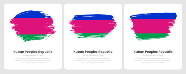 A set of vector brush flags of Kuban Peoples Republic on abstract card with shadow effect - obrazy, fototapety, plakaty
