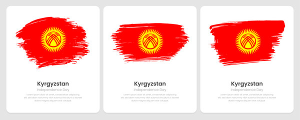 A set of vector brush flags of Kyrgyzstan on abstract card with shadow effect