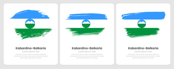 A set of vector brush flags of Kabardino-Balkaria on abstract card with shadow effect