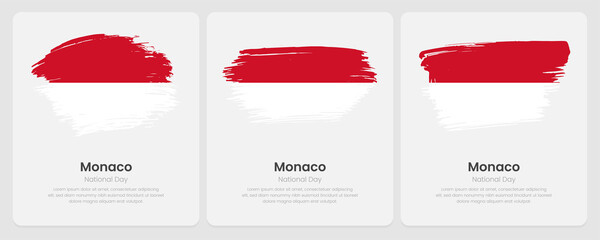 A set of vector brush flags of Monaco on abstract card with shadow effect