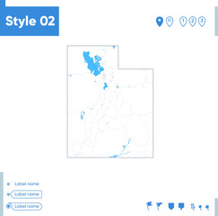 Utah, USA - stroke map isolated on white background with water and roads. Vector map