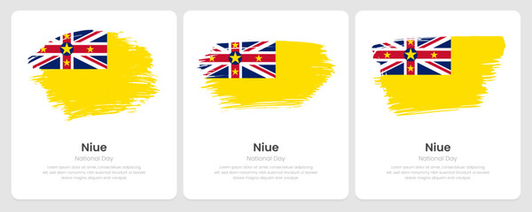 Obraz na płótnie Canvas A set of vector brush flags of Niue on abstract card with shadow effect