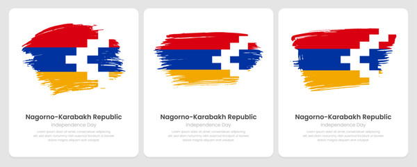A set of vector brush flags of Nagorno-Karabakh Republic on abstract card with shadow effect