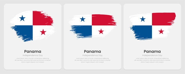 A set of vector brush flags of Panama on abstract card with shadow effect
