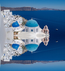Church with reflection in Oia, Santorini Greece
