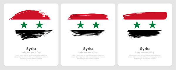 A set of vector brush flags of Syria on abstract card with shadow effect