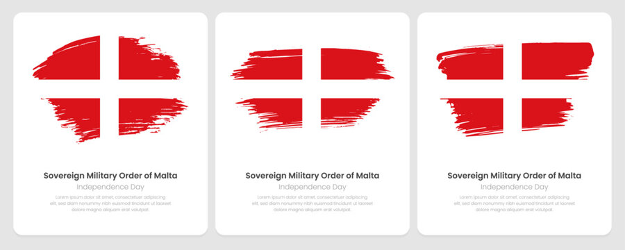 A set of vector brush flags of Sovereign Military Order of Malta on abstract card with shadow effect