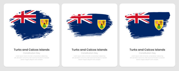 Obraz na płótnie Canvas A set of vector brush flags of Turks and Caicos Islands on abstract card with shadow effect