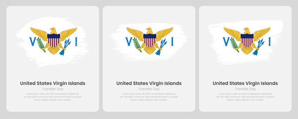 A set of vector brush flags of United States Virgin Islands on abstract card with shadow effect