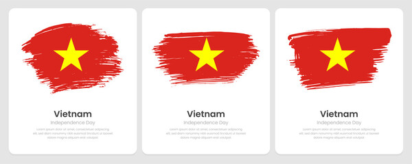 A set of vector brush flags of Vietnam on abstract card with shadow effect