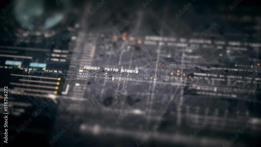 Leinwandbilder Futuristic motion graphic user interface head up display screen with digital data city map telemetry information display for digital background computer desktop display screen