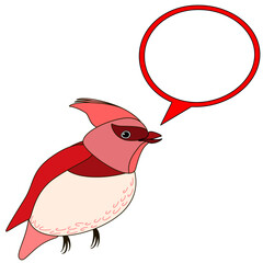 Line cute bird with speech bubble, coloring style isolated on white background, vector sign.
