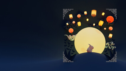 Mid Autumn Web Page Template With 3D Render Illustration