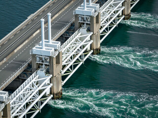 Sea Water Rushing Through a Storm Surge Barrier