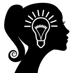 Light bulb in the profile of the head of a beautiful girl. Concept for brainstorming, ideas, eureka.