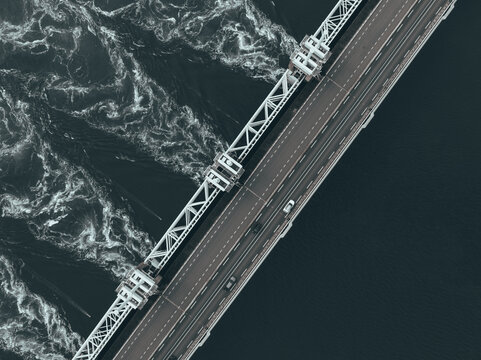 Sea Water Rushing Through a Storm Surge Barrier