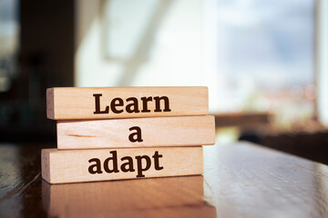 Wooden blocks with words 'Learn to Adapt'.