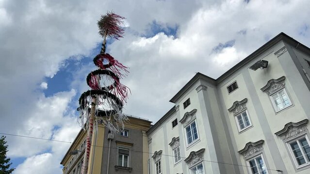 decorated maypole on Linz main square
