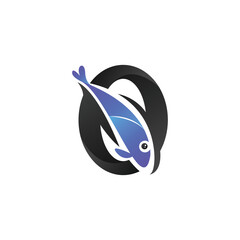 Letter O + Fish Logo, minimalist and modern, fresh