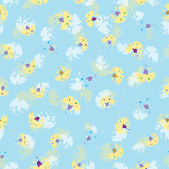 Fototapeta na wymiar seamless plants pattern background with mixed cute little flowers , greeting card or fabric