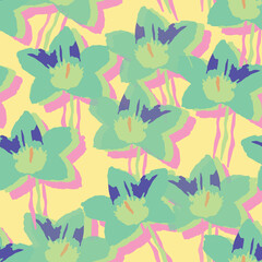 Fototapeta na wymiar seamless plants pattern background with multicolour star flowers , greeting card or fabric