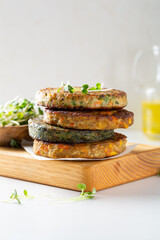 Close up of Vegan patties with chickpea and vegetables stack food light background