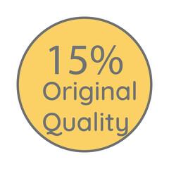 15% percentage original quality circular sign label vector art illustration with fantastic font and yellow background