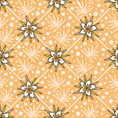 Cute botanical pattern with tropical flowers and leaves