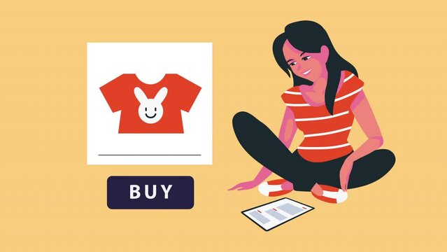 female buyer ecommerce market animation