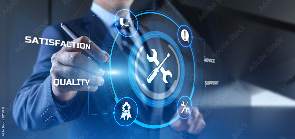 Poster service customer satisfaction technical support concept on virtual screen.