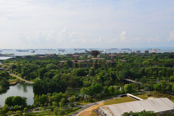 Fototapeta na wymiar ガーデンズ・バイ・ザ・ベイ全景とシンガポール海峡 シンガポール