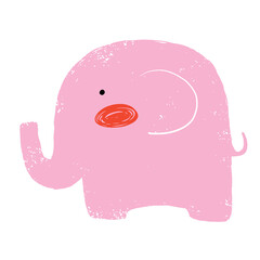 Cute Baby Shower Vector Illustration with Funny Hand Drawn Pink Elephant Isolated on a White Background. Sweet Nursery Art with Little Baby Elephant ideal for Card, Wall Art, Poster, Decoration.