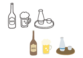 手描きのビールと日本酒のイラスト