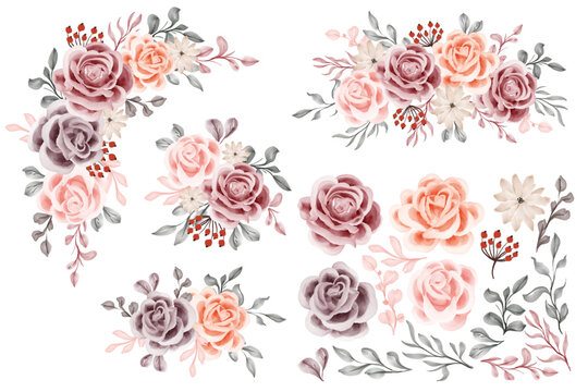 flower arrangement isolated with leaf and rose clip art